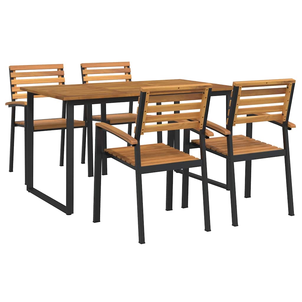 Juego de comedor de jardín 5 pzas madera maciza acacia y metal