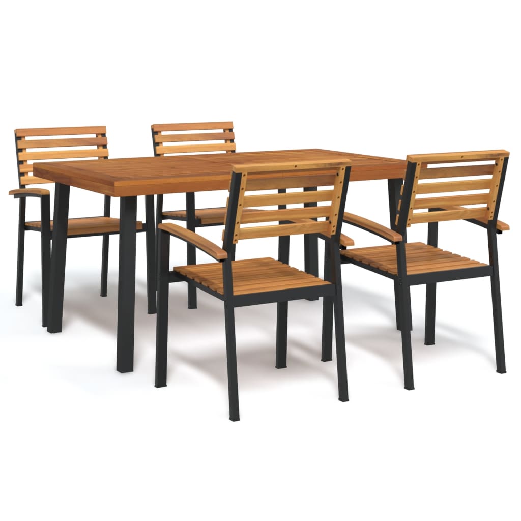 Conjunto de jantar de jardim 5 pçs madeira maciça de acácia e metal