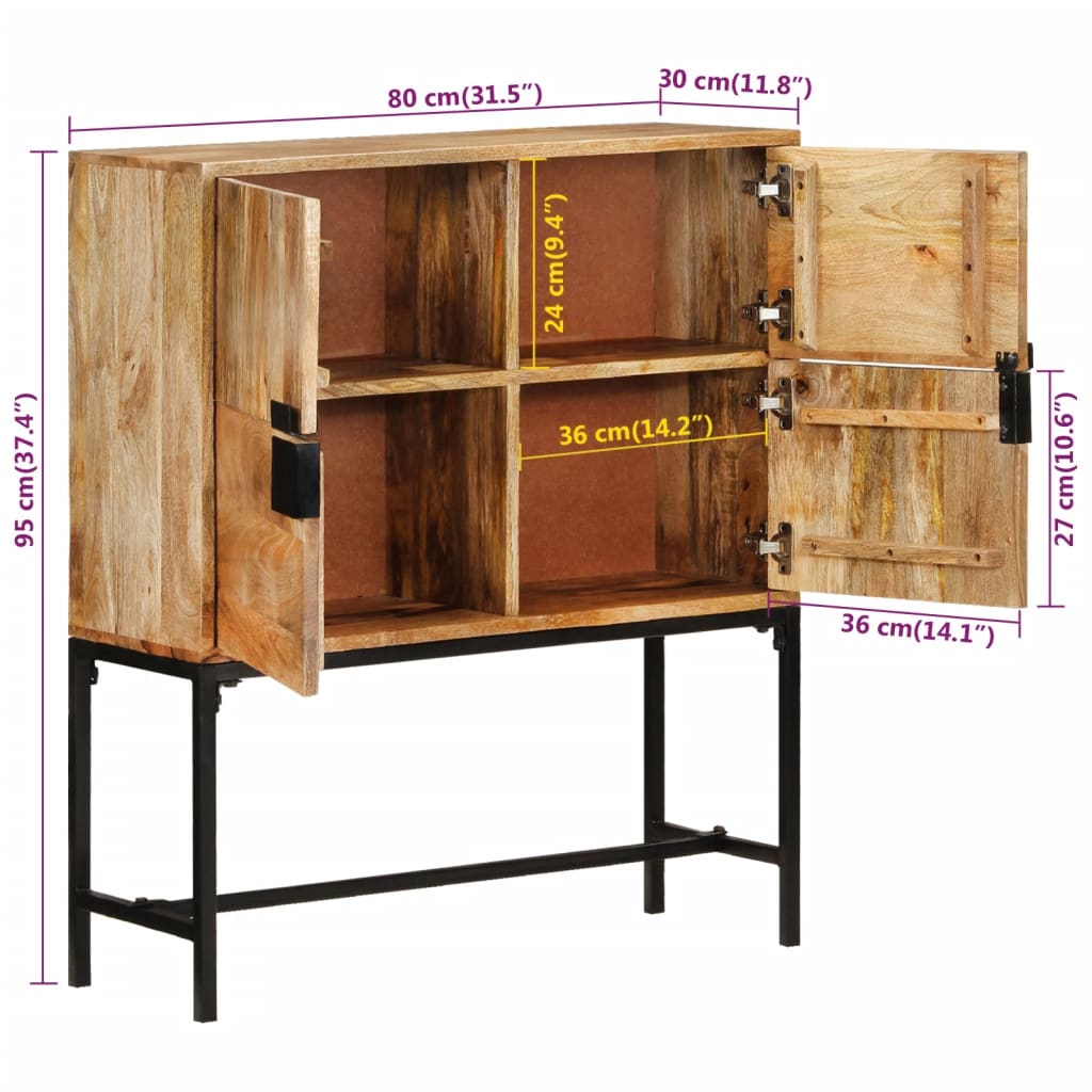 Aparador de madera maciza de mango rugosa 80x30x95 cm