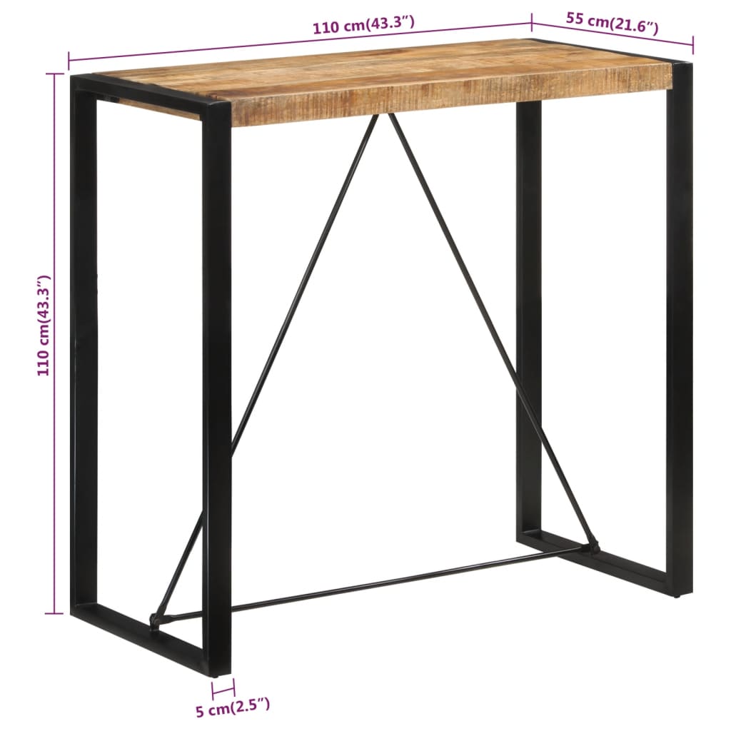 Mesa alta de bar madera maciza de mango rugoso 110x55x110 cm