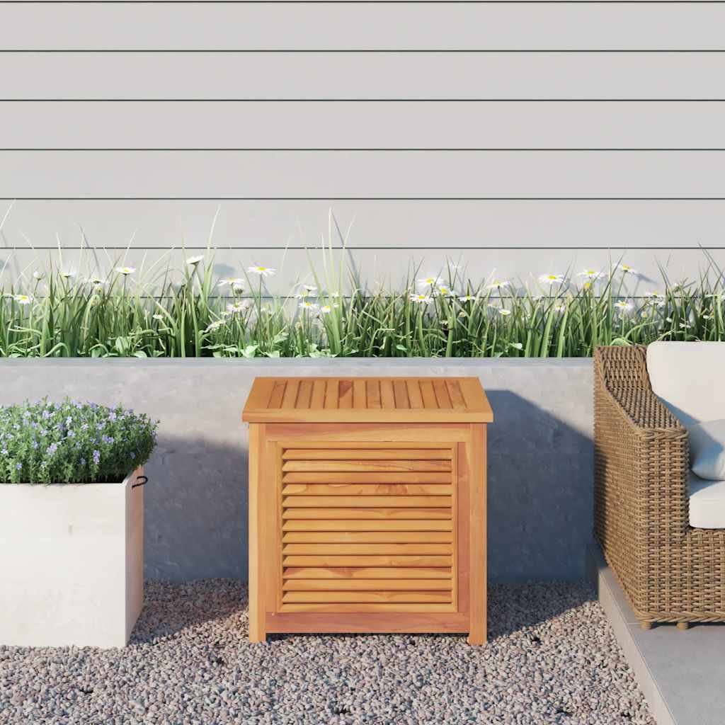 Baú de arrumação de jardim com bolsa, madeira de teca maciça, 114x50x58 cm