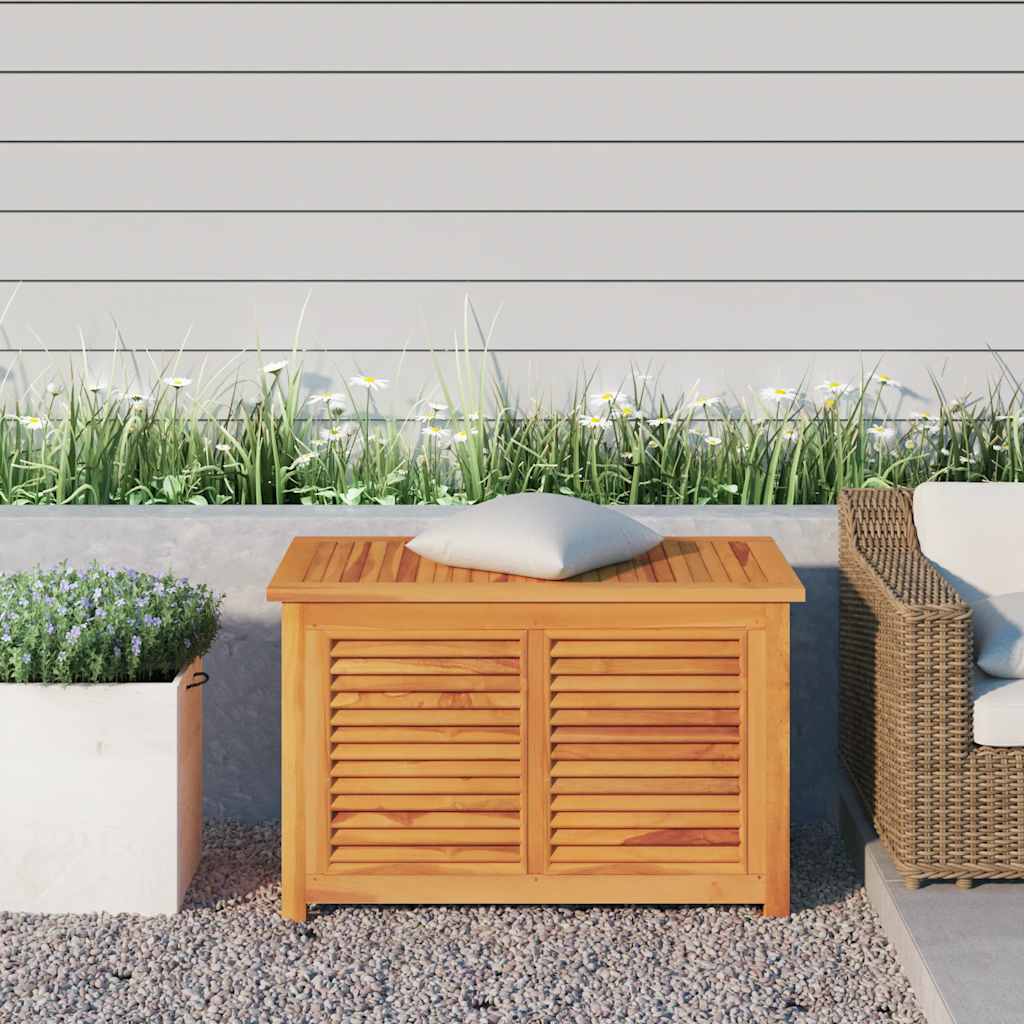 Baú de arrumação de jardim com bolsa, madeira de teca maciça, 114x50x58 cm