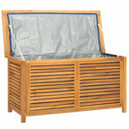 Baú de arrumação de jardim com bolsa, madeira de teca maciça, 114x50x58 cm