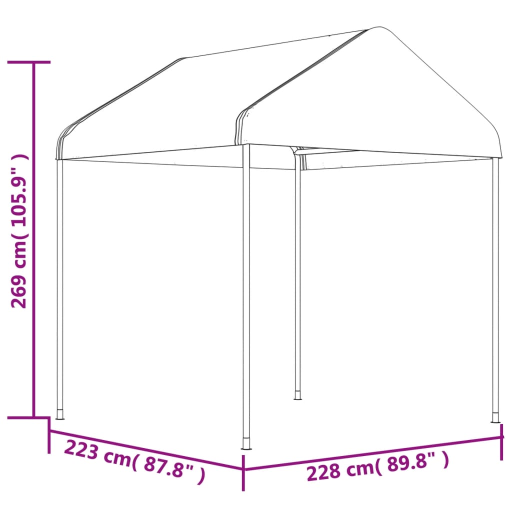 Cenador con techo polietileno blanco 11,15x2,28x2,69 m