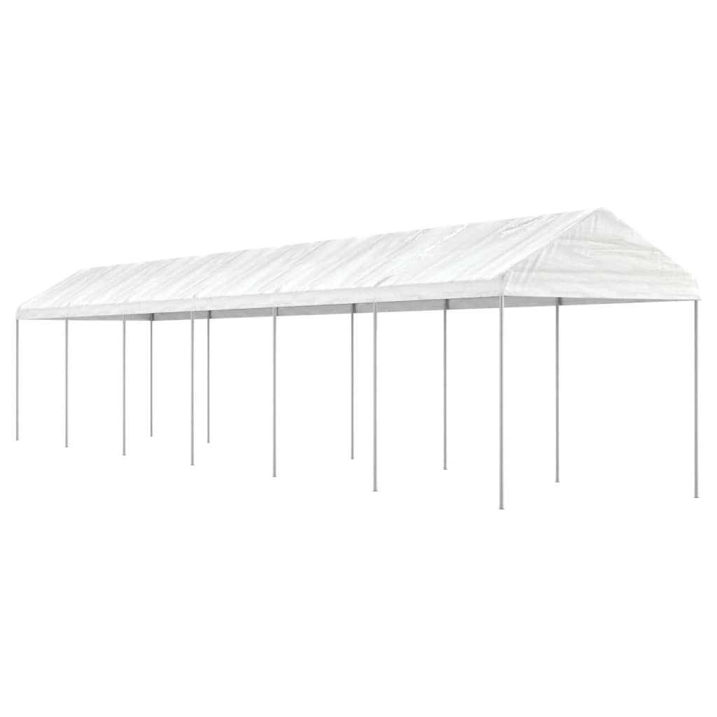 Cenador con techo polietileno blanco 11,15x2,28x2,69 m