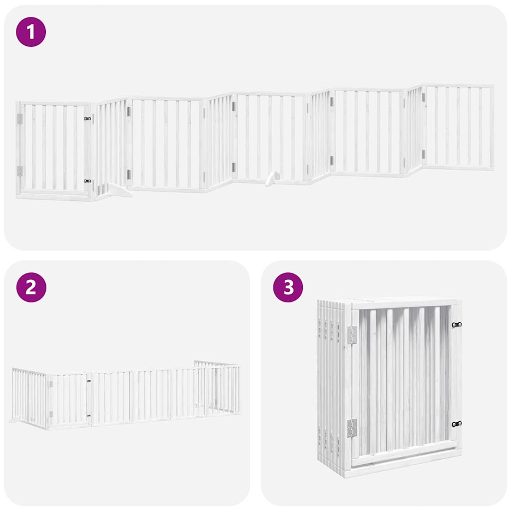 Puerta para perros plegable 9 paneles madera álamo blanca 450cm