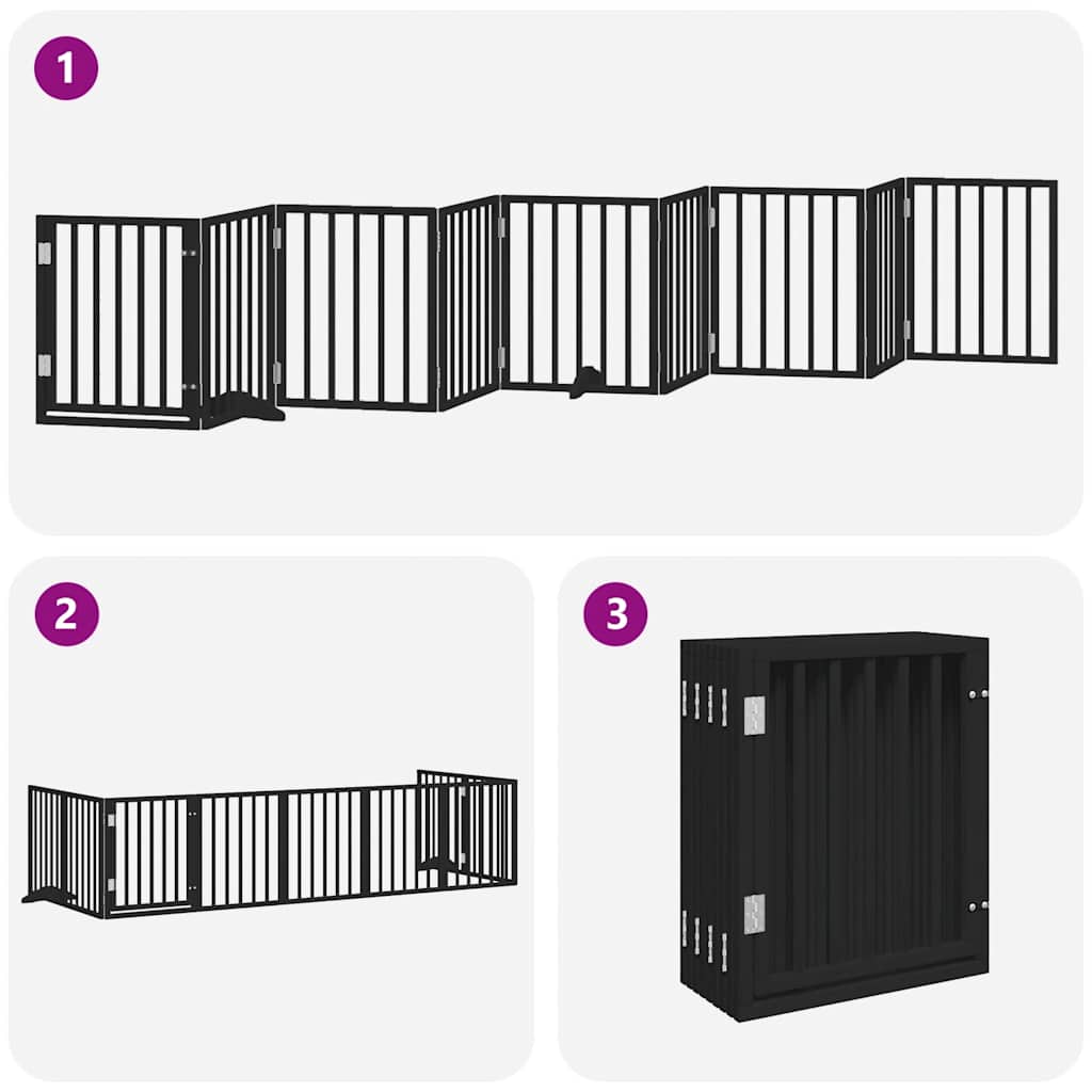 Puerta para perros plegable 9 paneles madera álamo negra 450 cm
