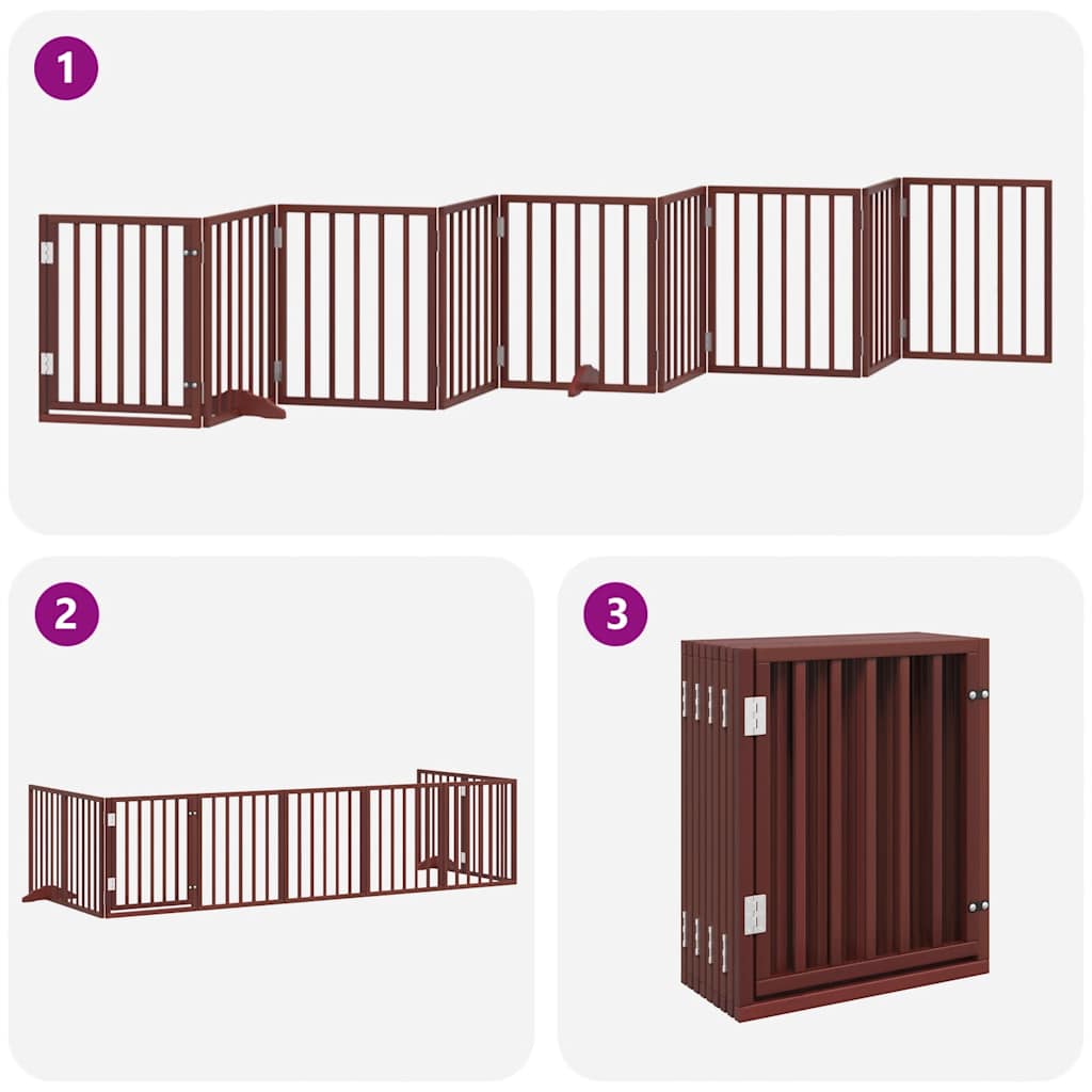 Puerta de perros plegable 9 paneles madera álamo marrón 450 cm