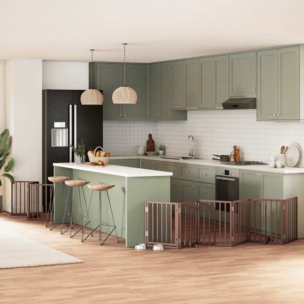 Puerta de perros plegable 9 paneles madera álamo marrón 450 cm