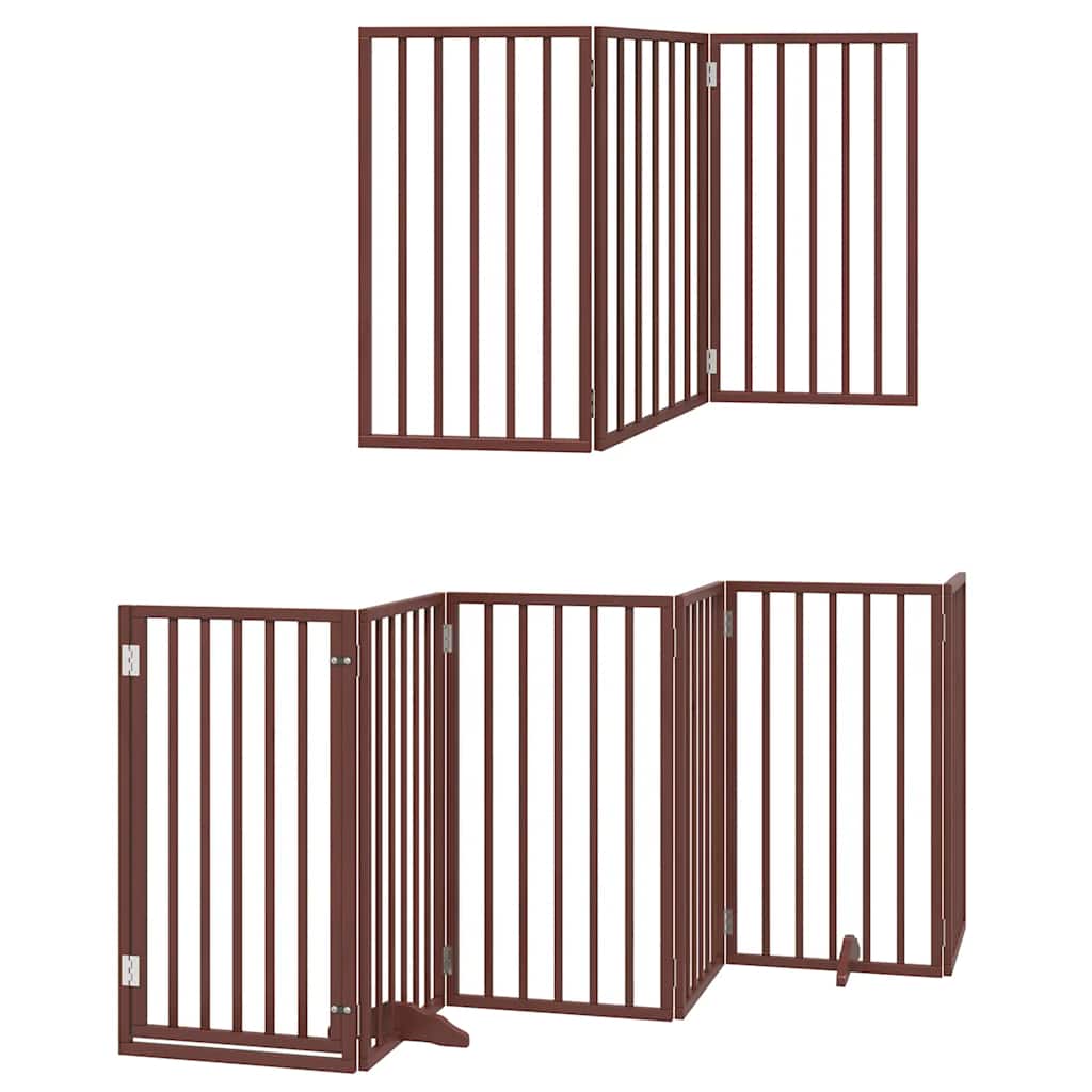 Puerta de perros plegable 9 paneles madera álamo marrón 450 cm