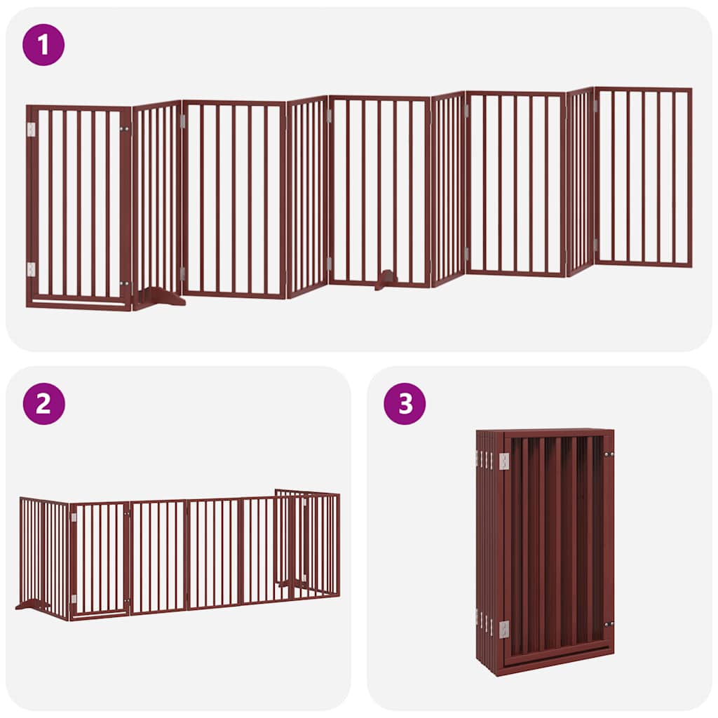 Puerta de perros plegable 9 paneles madera álamo marrón 450 cm