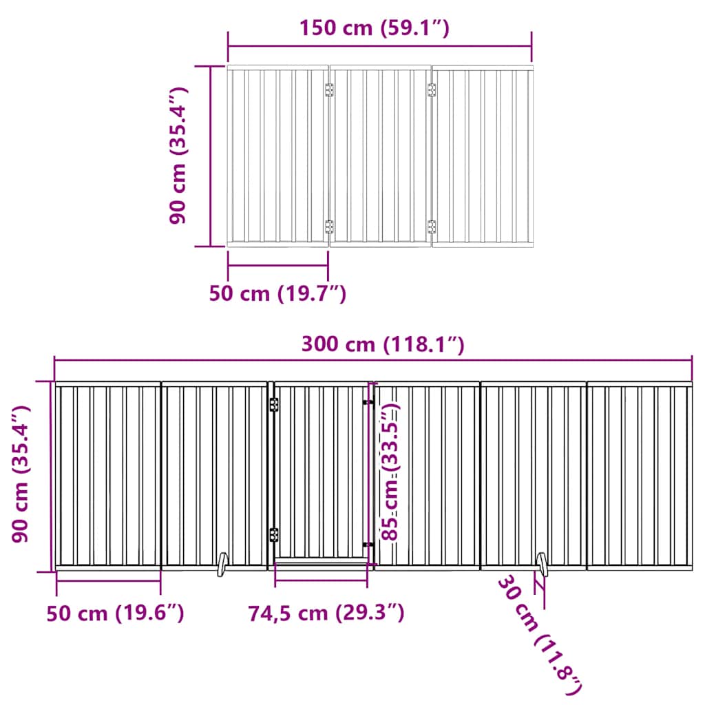 Puerta de perros plegable 9 paneles madera álamo marrón 450 cm