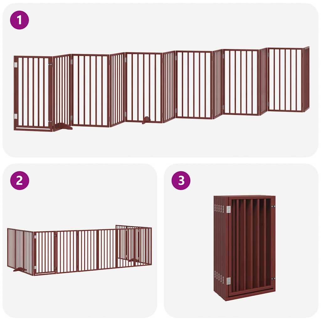Puerta de perros plegable 12 paneles madera álamo marrón 600 cm