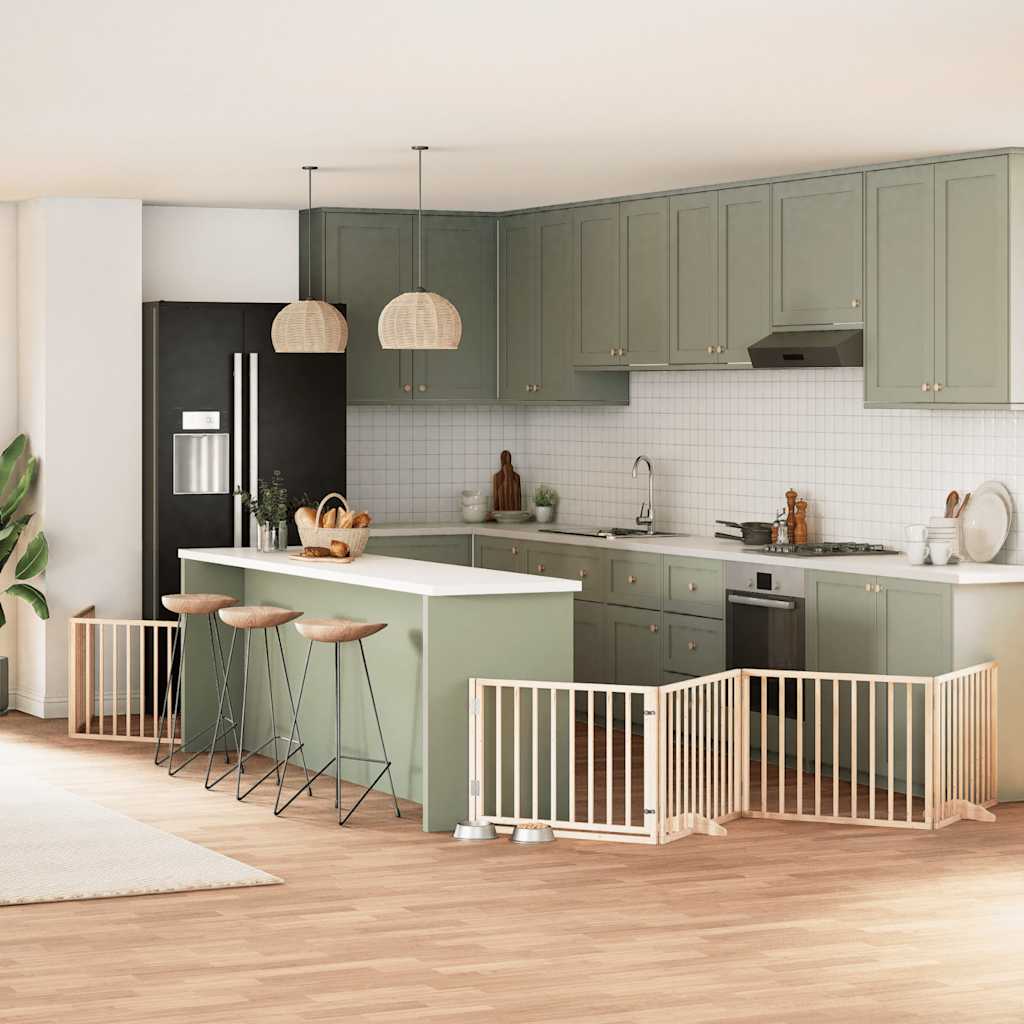 Puerta para perros plegable 6 paneles madera de álamo 300 cm