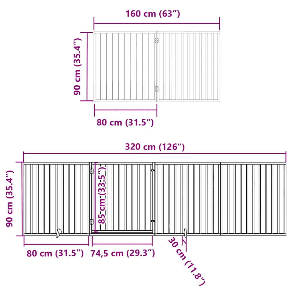 Puerta de perros plegable 12 paneles madera álamo blanca 960 cm