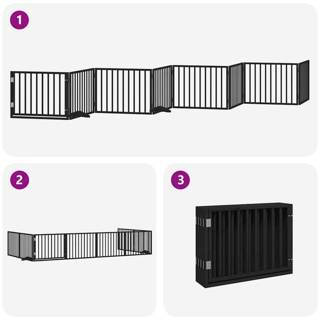 Puerta de perros plegable 8 paneles madera álamo negra 640 cm