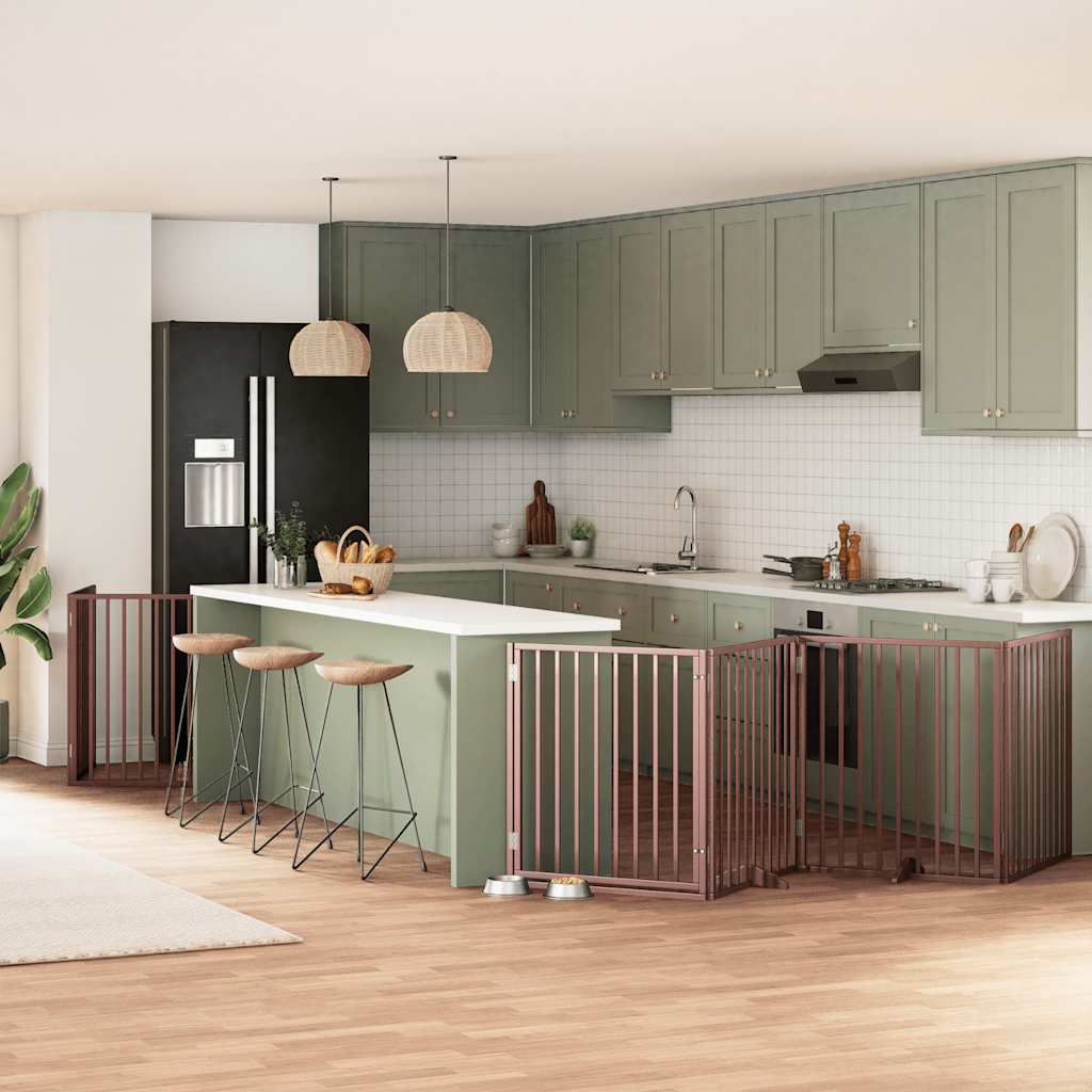 Folding dog gate 10 panels brown poplar wood 800 cm