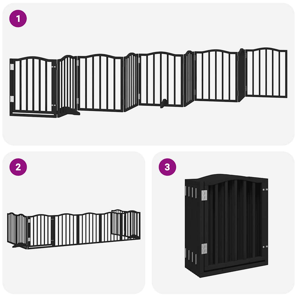 Puerta para perros plegable 9 paneles madera álamo negra 450 cm