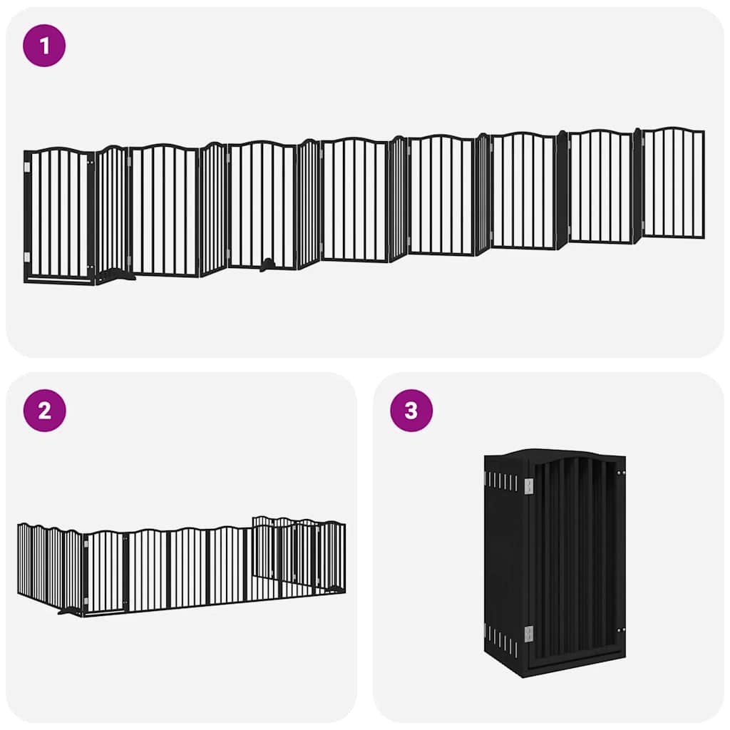 Puerta de perros plegable 15 paneles madera álamo negra 750 cm