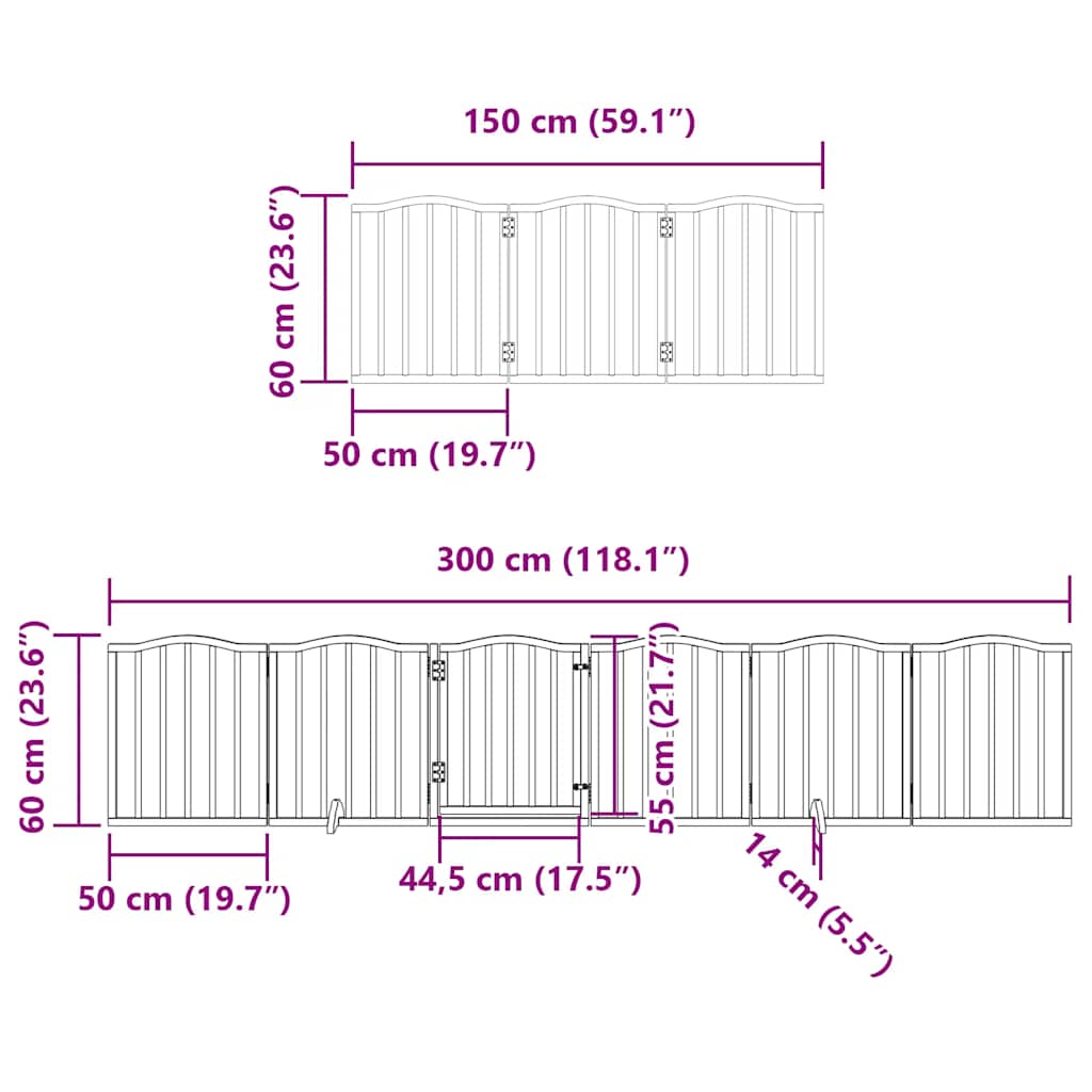 Puerta de perros plegable 9 paneles madera álamo marrón 450 cm