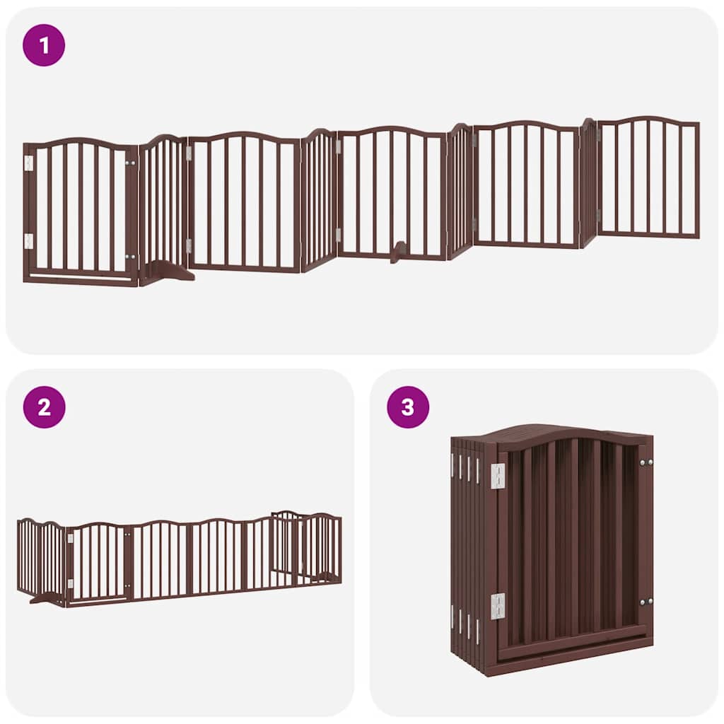 Puerta de perros plegable 9 paneles madera álamo marrón 450 cm