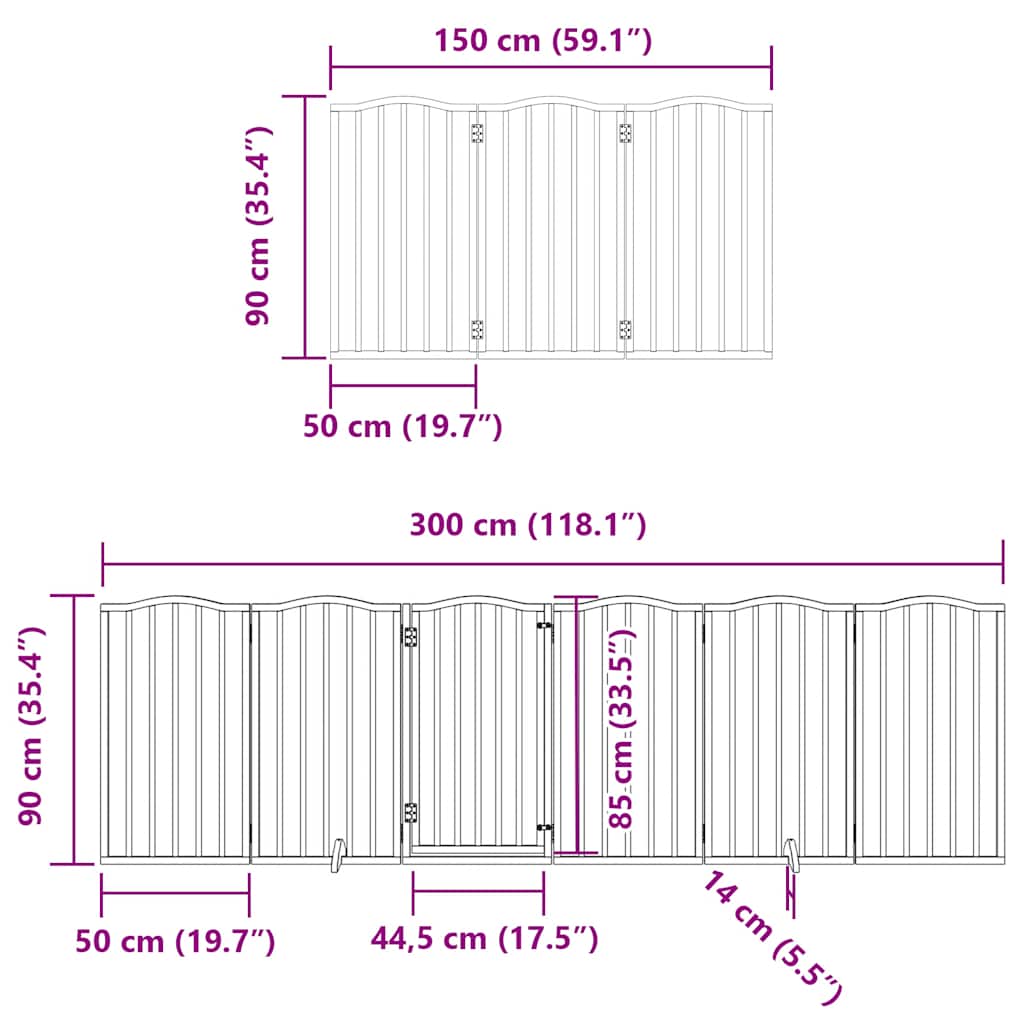Puerta de perros plegable 9 paneles madera álamo marrón 450 cm