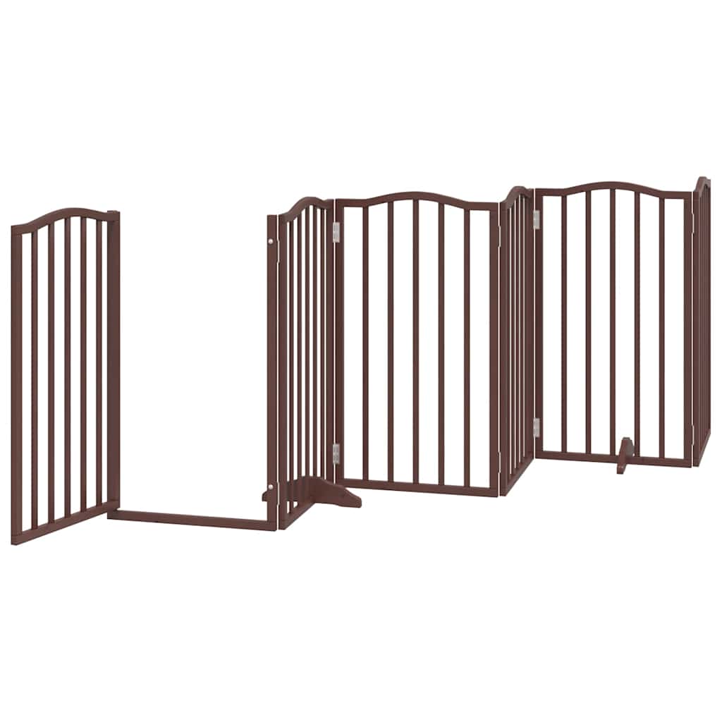 Puerta de perros plegable 9 paneles madera álamo marrón 450 cm