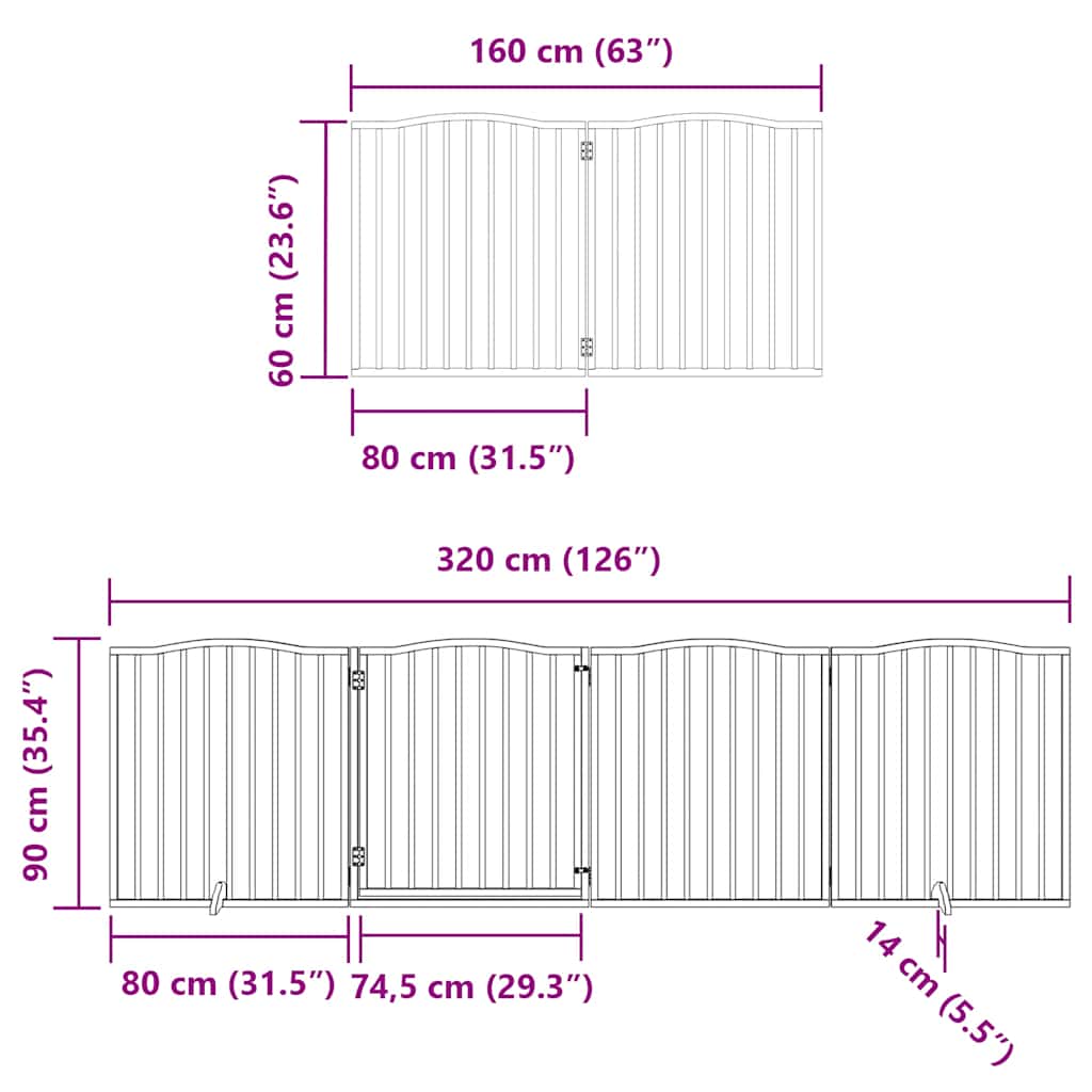 Puerta de perros plegable 6 paneles madera álamo blanca 480 cm