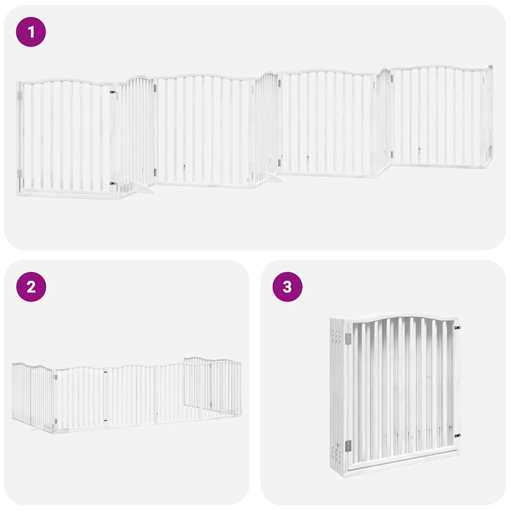 Puerta de perros plegable 8 paneles madera álamo blanca 640 cm