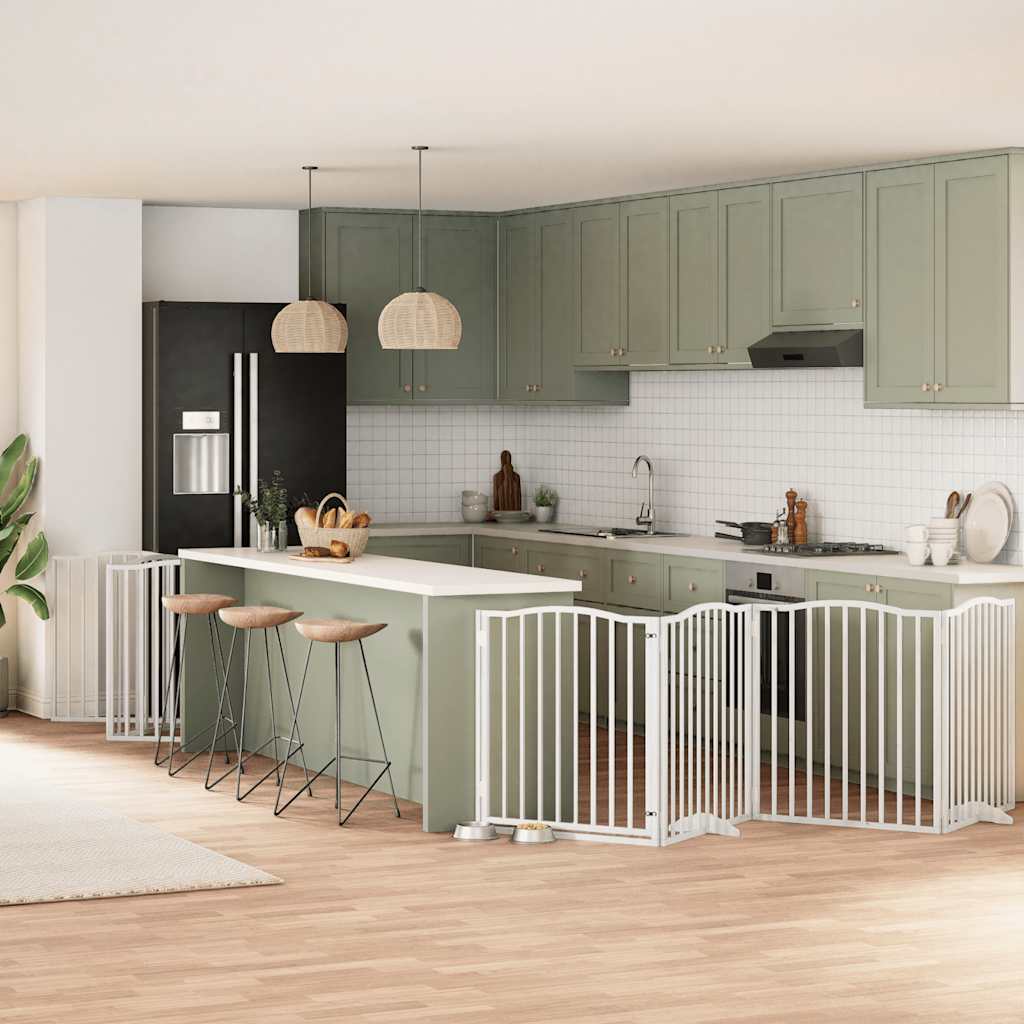Puerta de perros plegable 12 paneles madera álamo blanca 960 cm