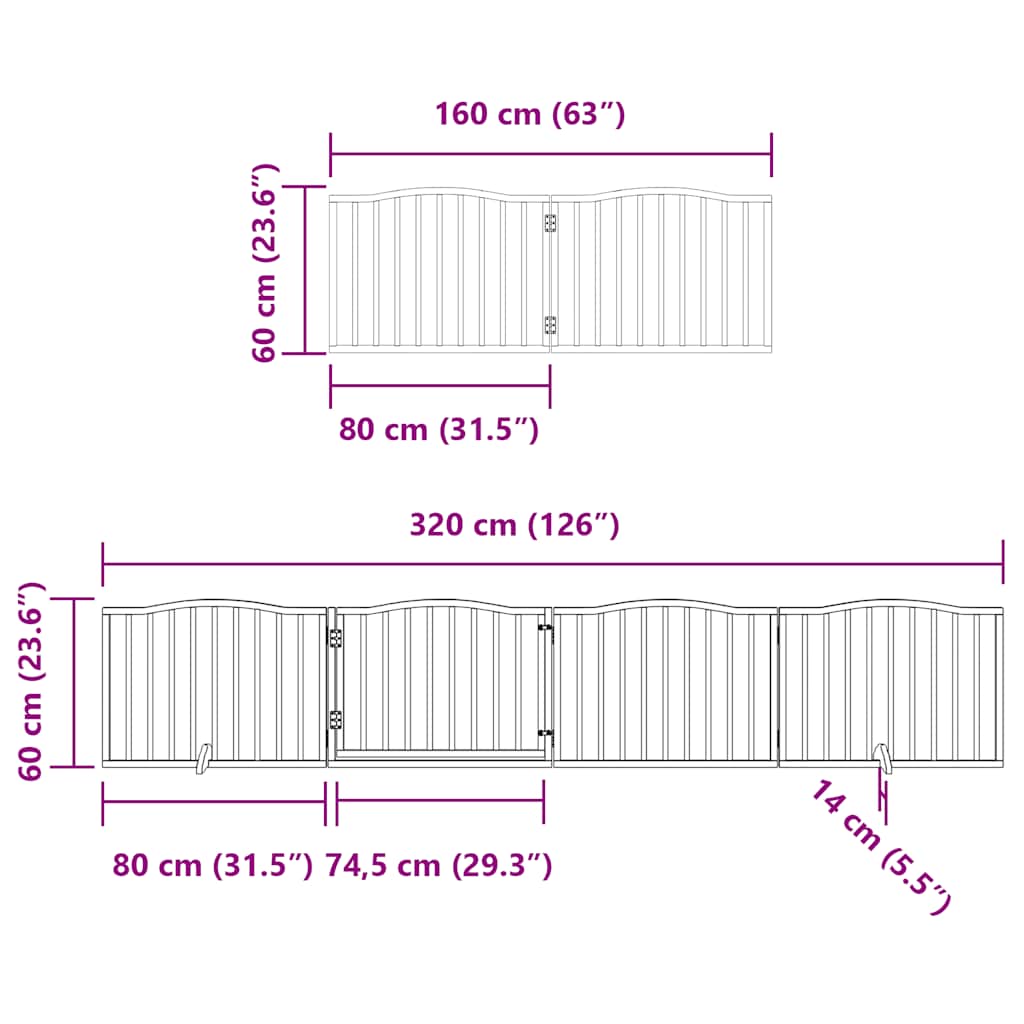 Puerta de perros plegable 8 paneles madera álamo negra 640 cm