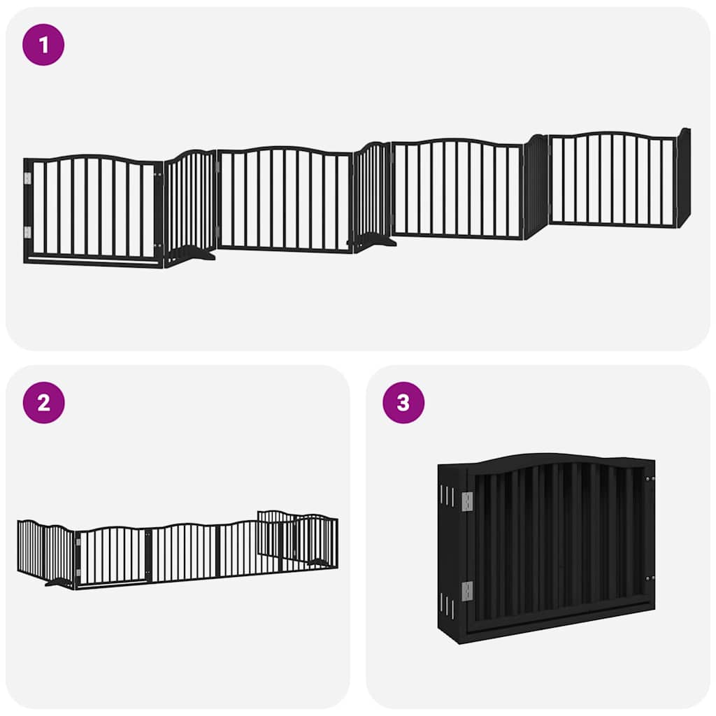 Puerta de perros plegable 8 paneles madera álamo negra 640 cm