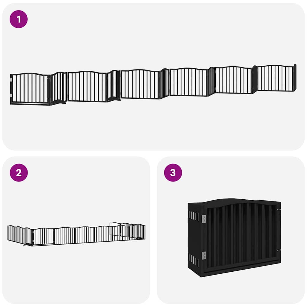 Puerta de perros plegable 12 paneles madera álamo negra 960 cm