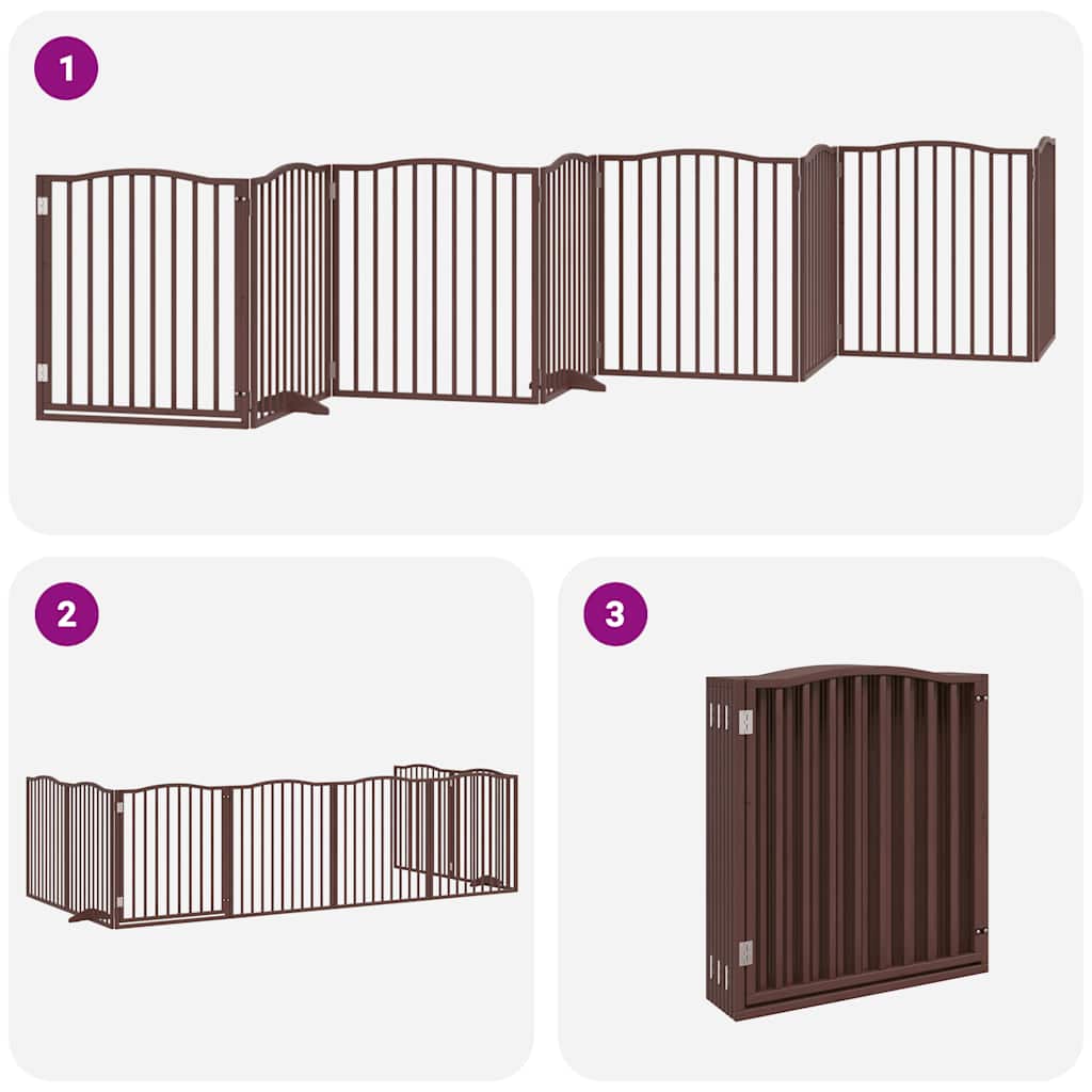 Puerta de perros plegable 8 paneles madera álamo marrón 640 cm