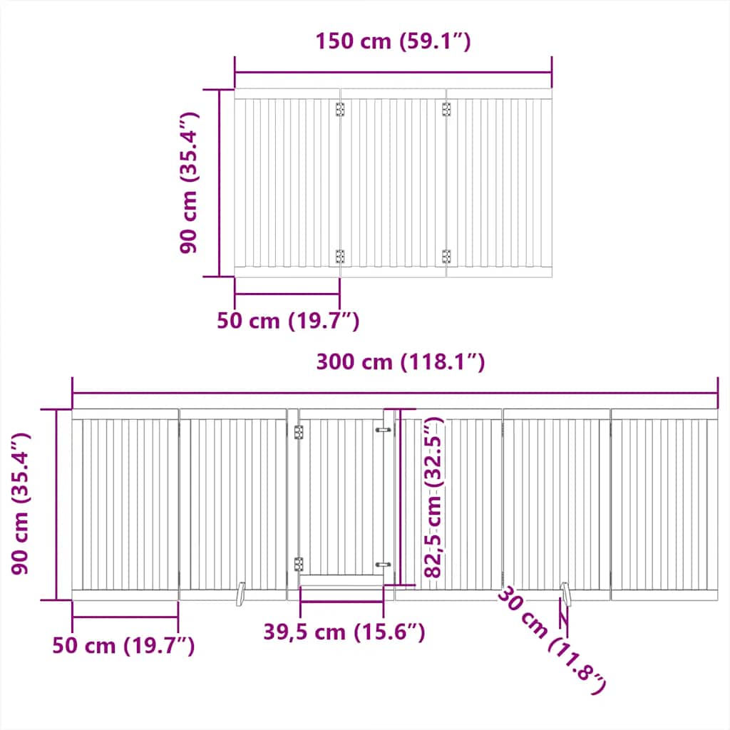 Puerta de perros plegable 15 paneles madera álamo blanca 750 cm