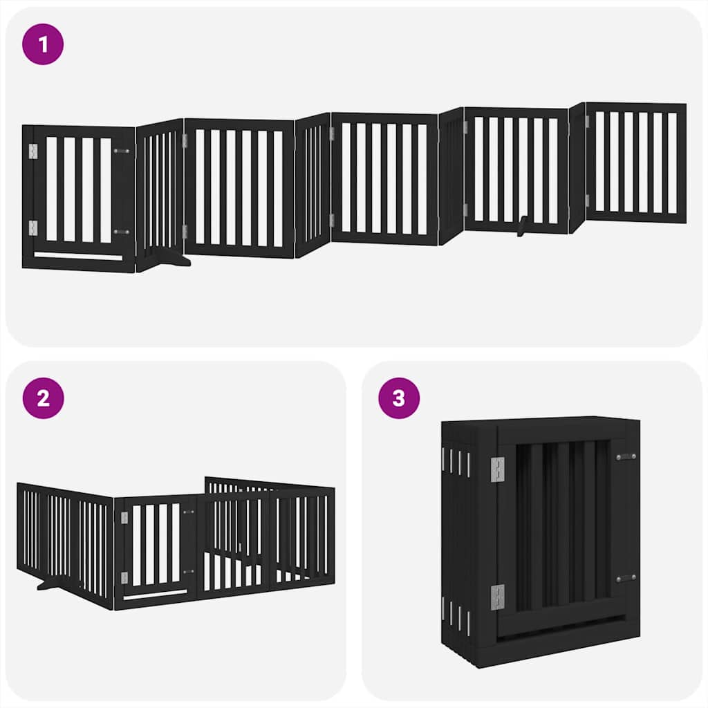 Puerta para perros plegable 9 paneles madera álamo negra 450 cm