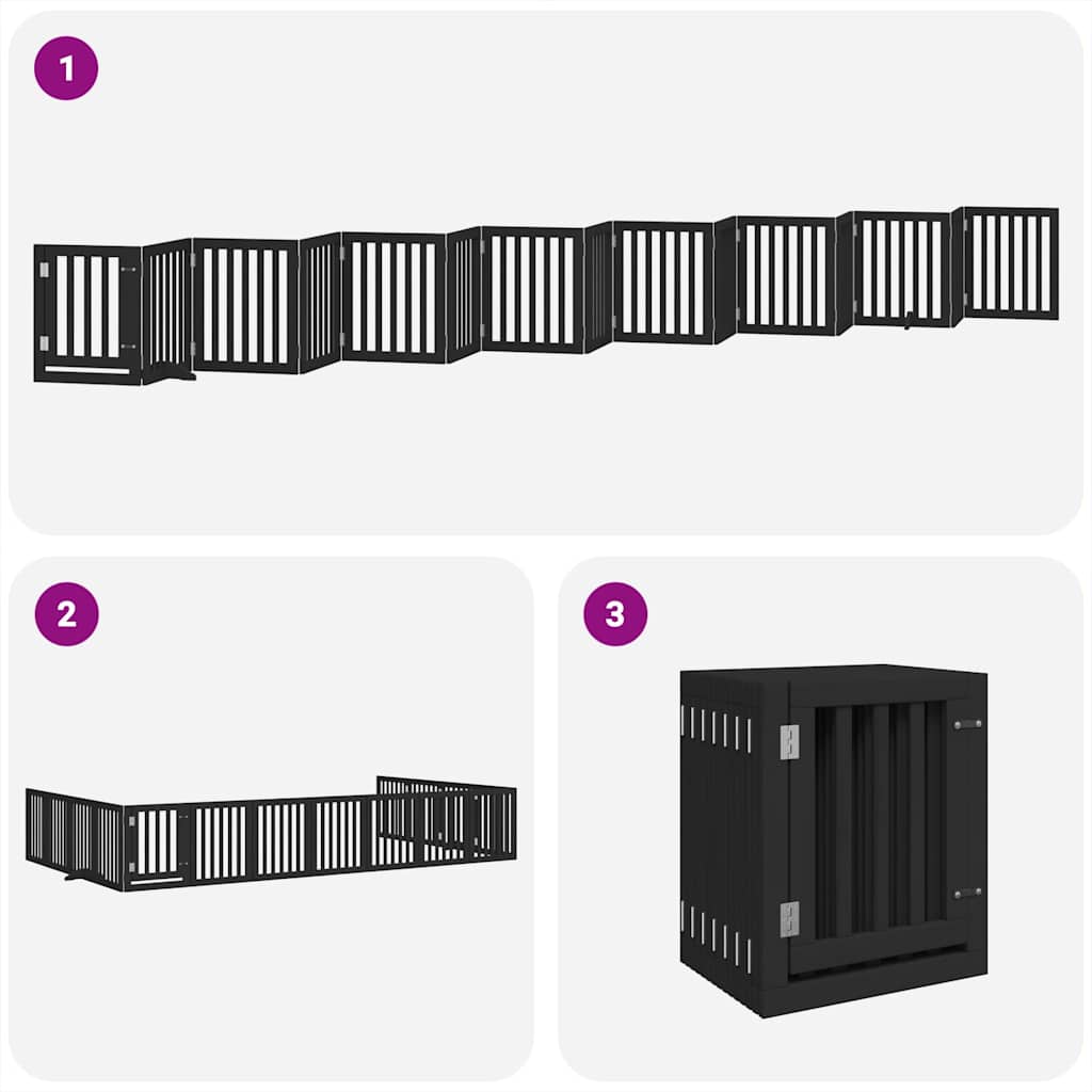 Puerta de perros plegable 15 paneles madera álamo negra 750 cm