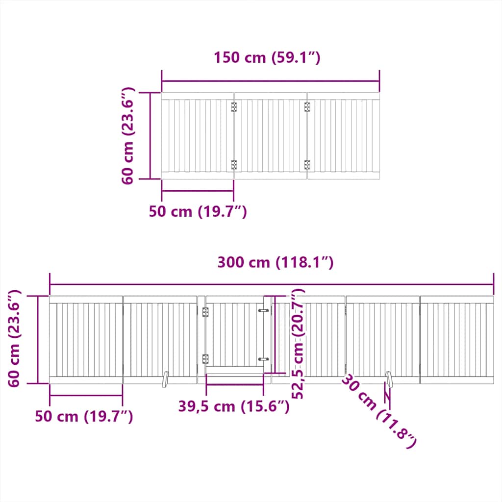 Puerta de perros plegable 15 paneles madera álamo negra 750 cm