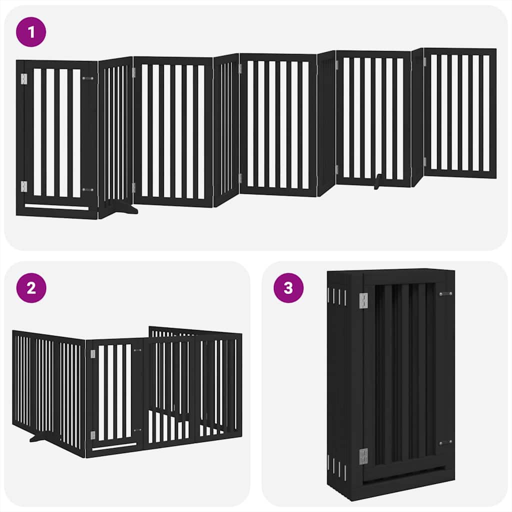 Puerta para perros plegable 9 paneles madera álamo negra 450 cm