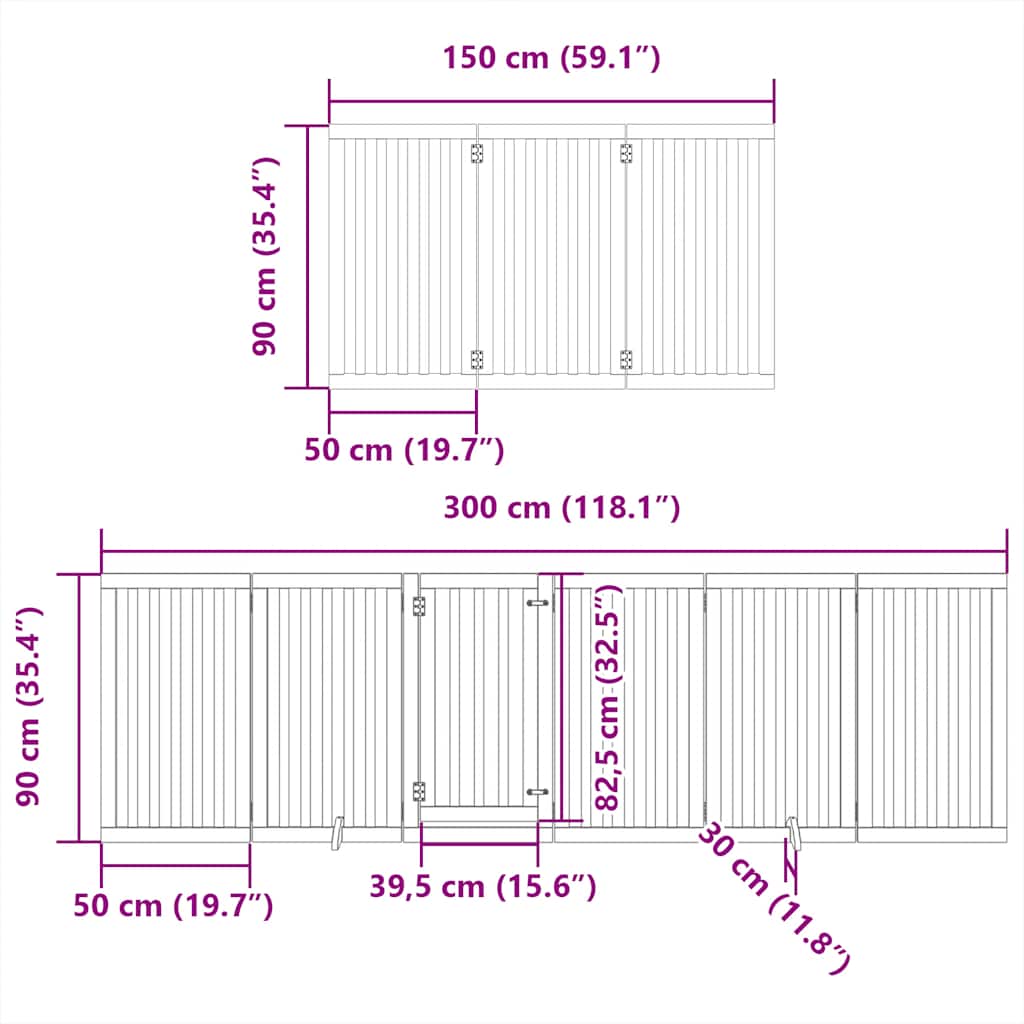 Puerta de perros plegable 12 paneles madera álamo negra 600 cm