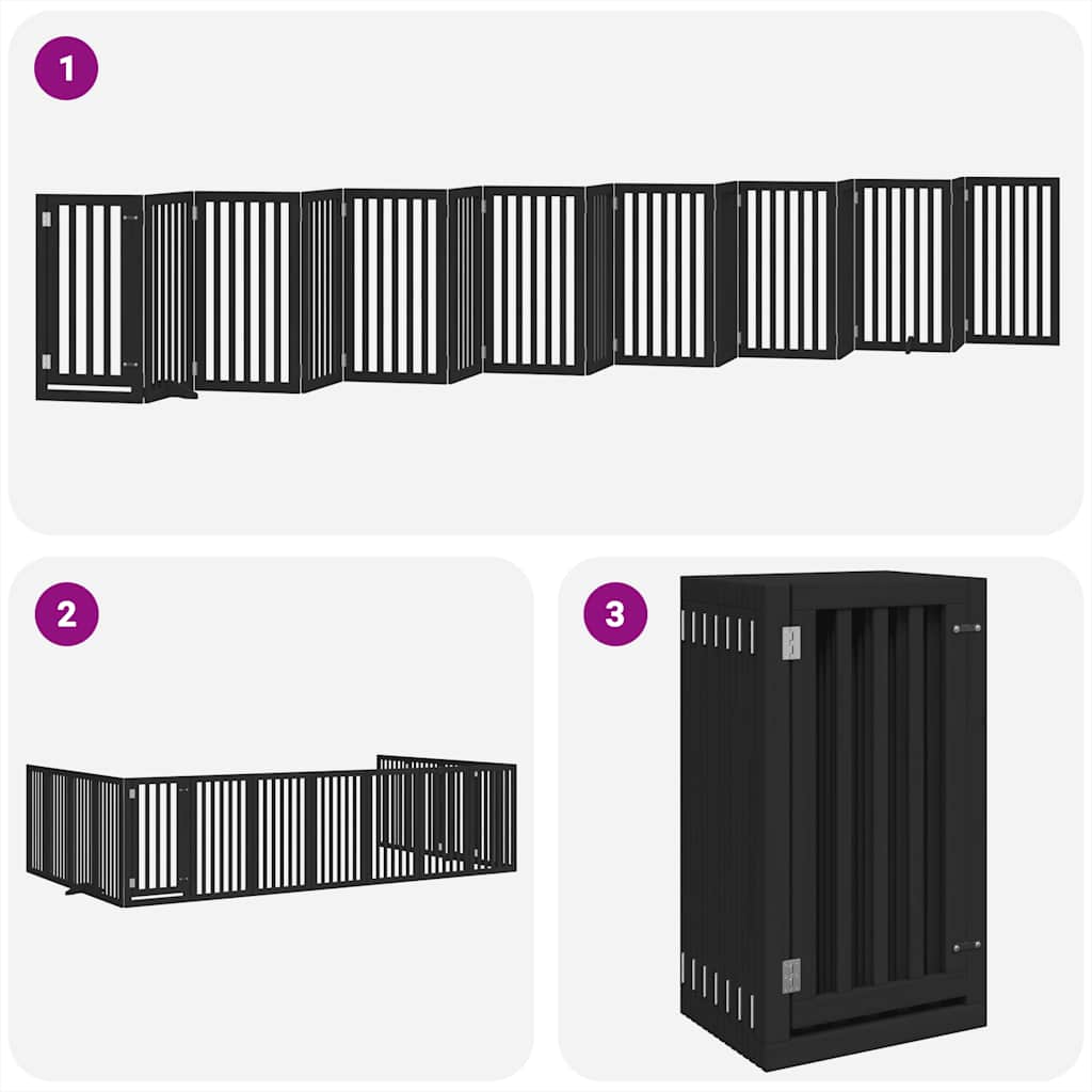 Puerta de perros plegable 15 paneles madera álamo negra 750 cm
