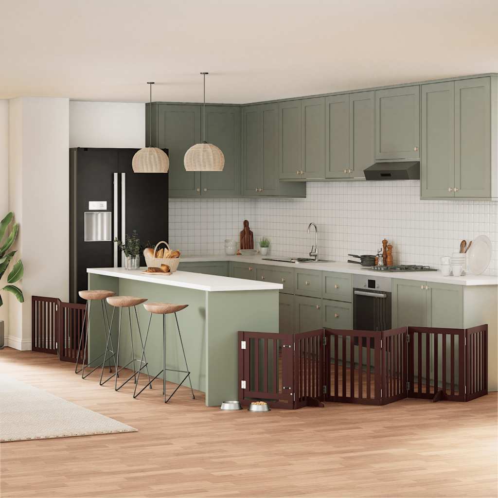 Puerta de perros plegable 9 paneles madera álamo marrón 450 cm