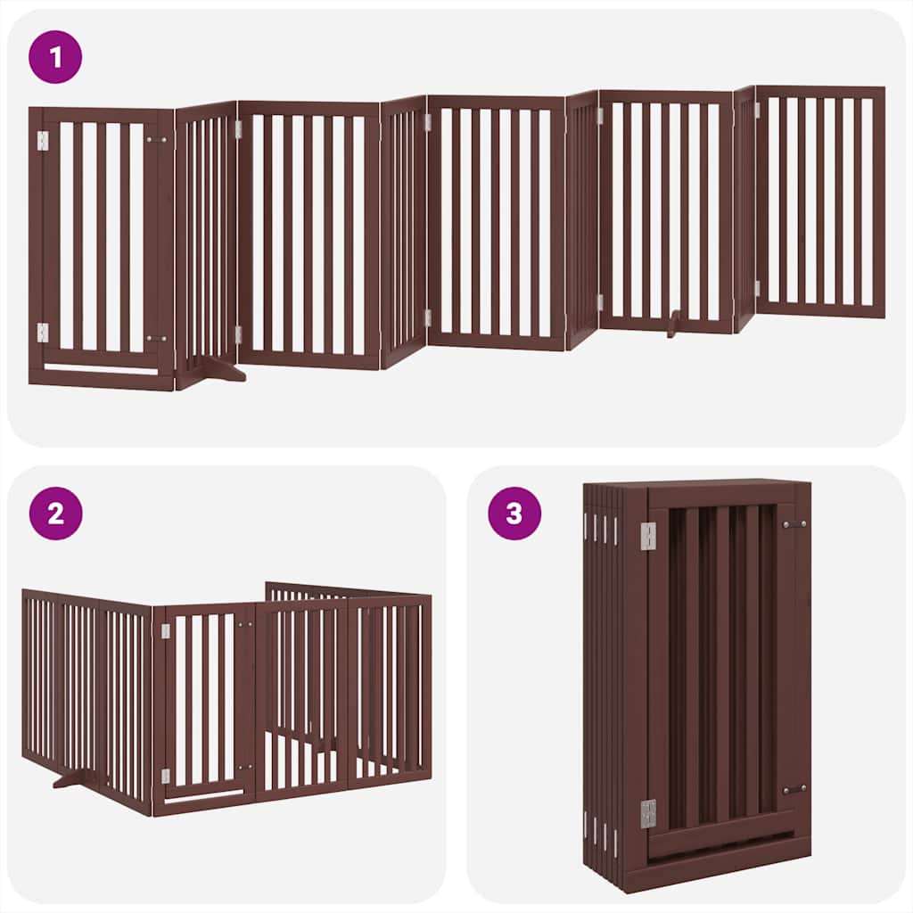 Puerta de perros plegable 9 paneles madera álamo marrón 450 cm