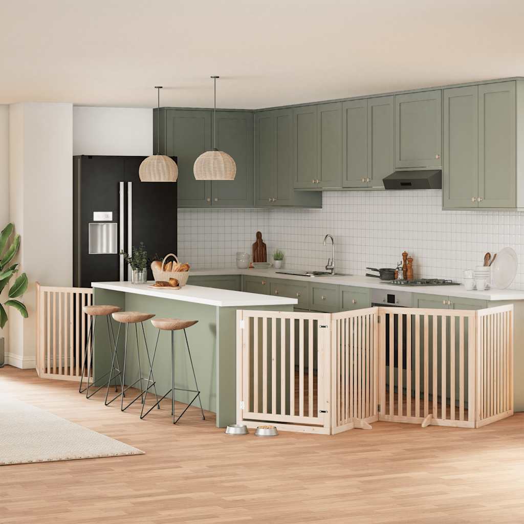 Puerta para perros plegable 8 paneles madera de álamo 640 cm