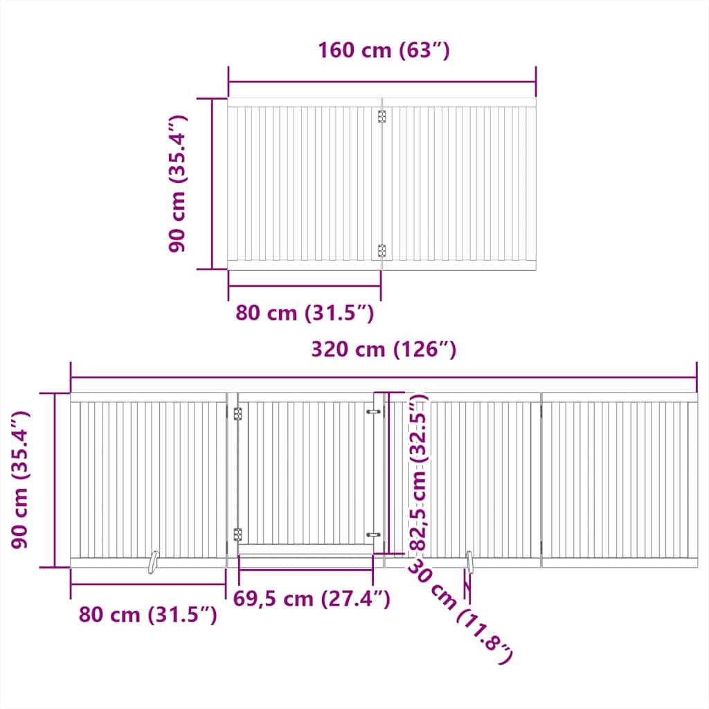 Puerta para perros plegable 12 paneles madera de álamo 960 cm