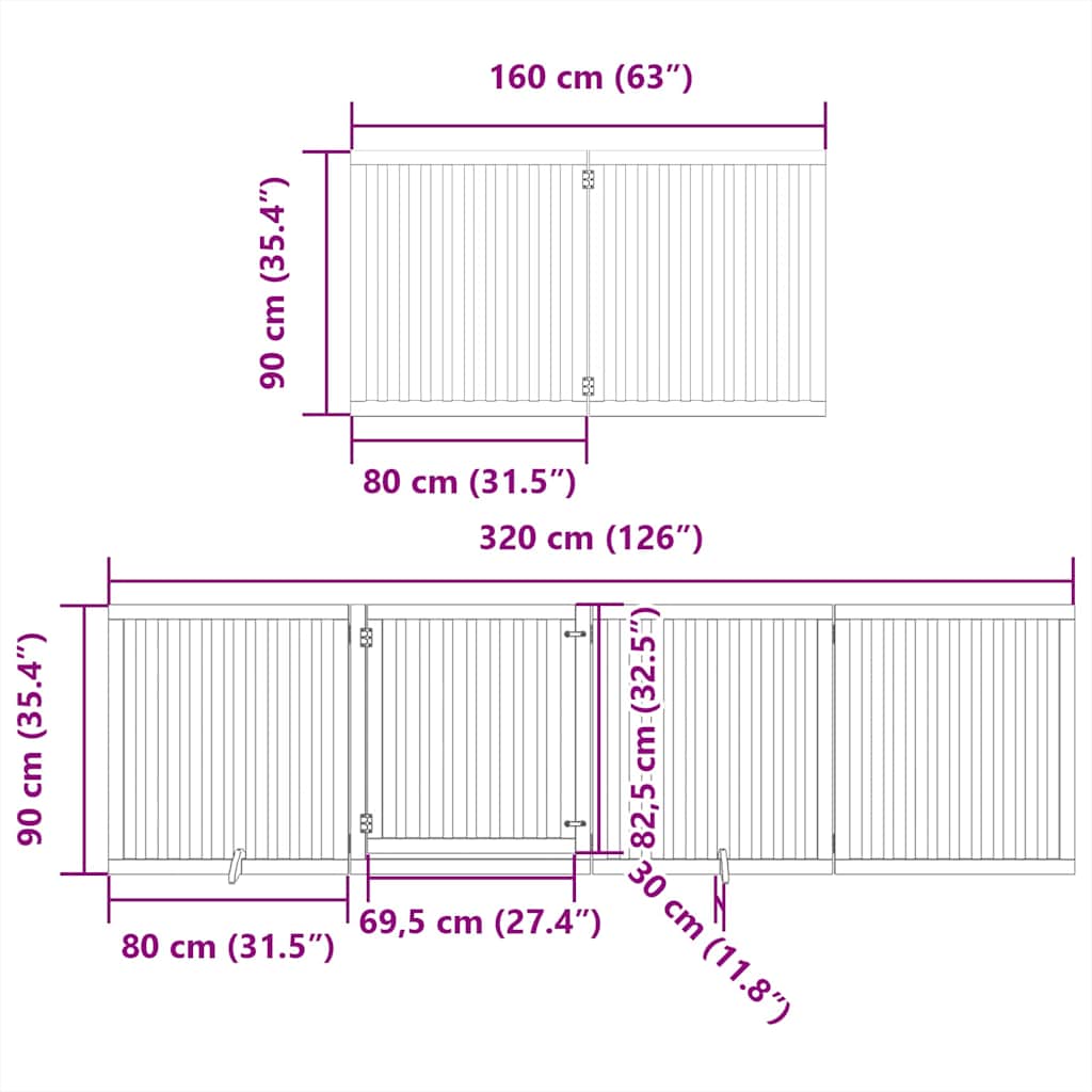 Puerta de perros plegable 6 paneles madera álamo blanca 480 cm