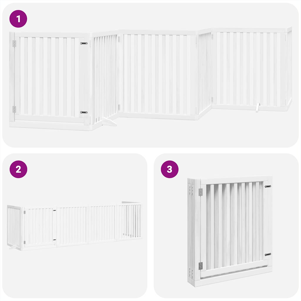 Puerta de perros plegable 6 paneles madera álamo blanca 480 cm