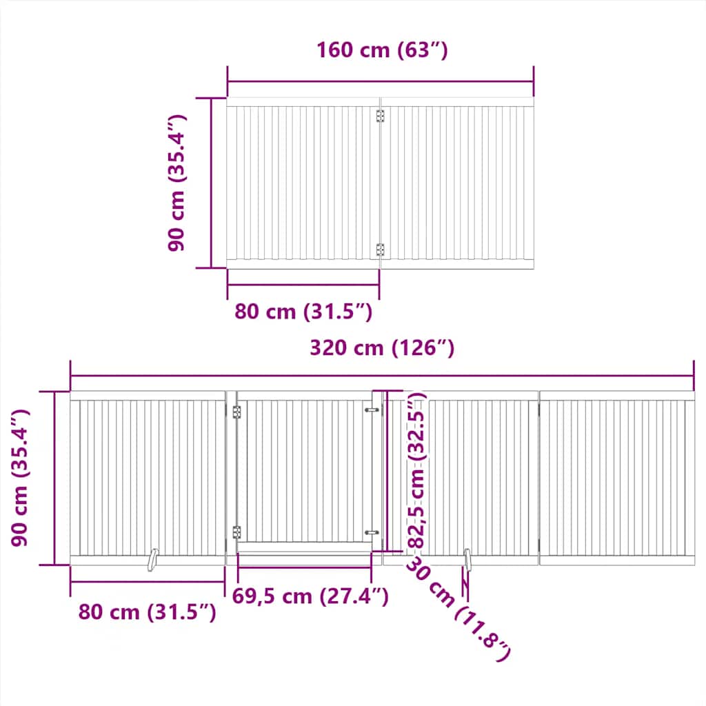 Puerta de perros plegable 8 paneles madera álamo blanca 640 cm