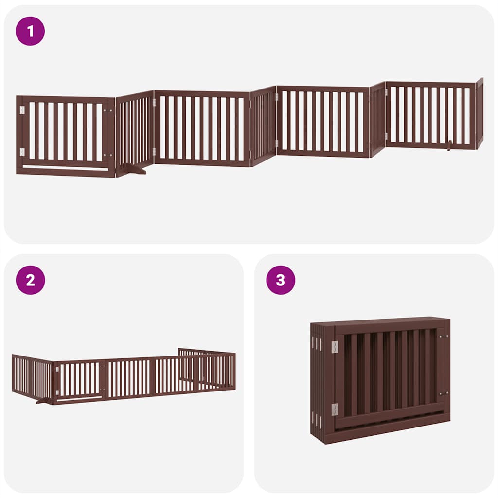 Puerta de perros plegable 8 paneles madera álamo marrón 640 cm