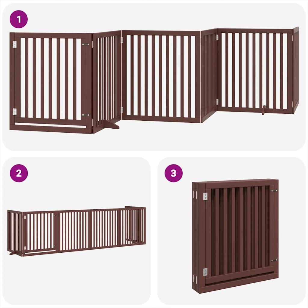 Puerta de perros plegable 6 paneles madera álamo marrón 480 cm